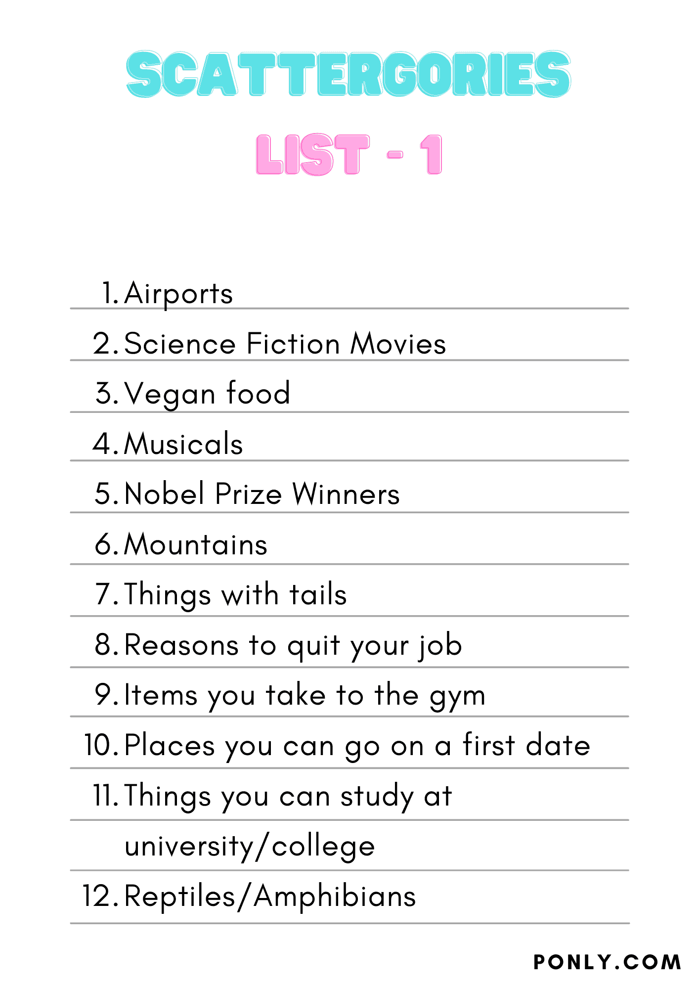 Scattergories List 1
