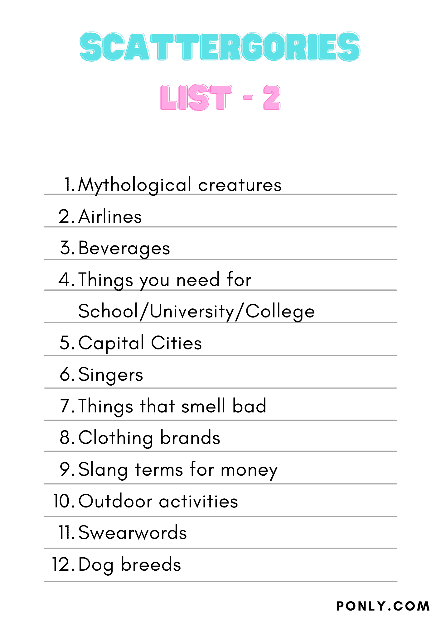 Scattergories List 2