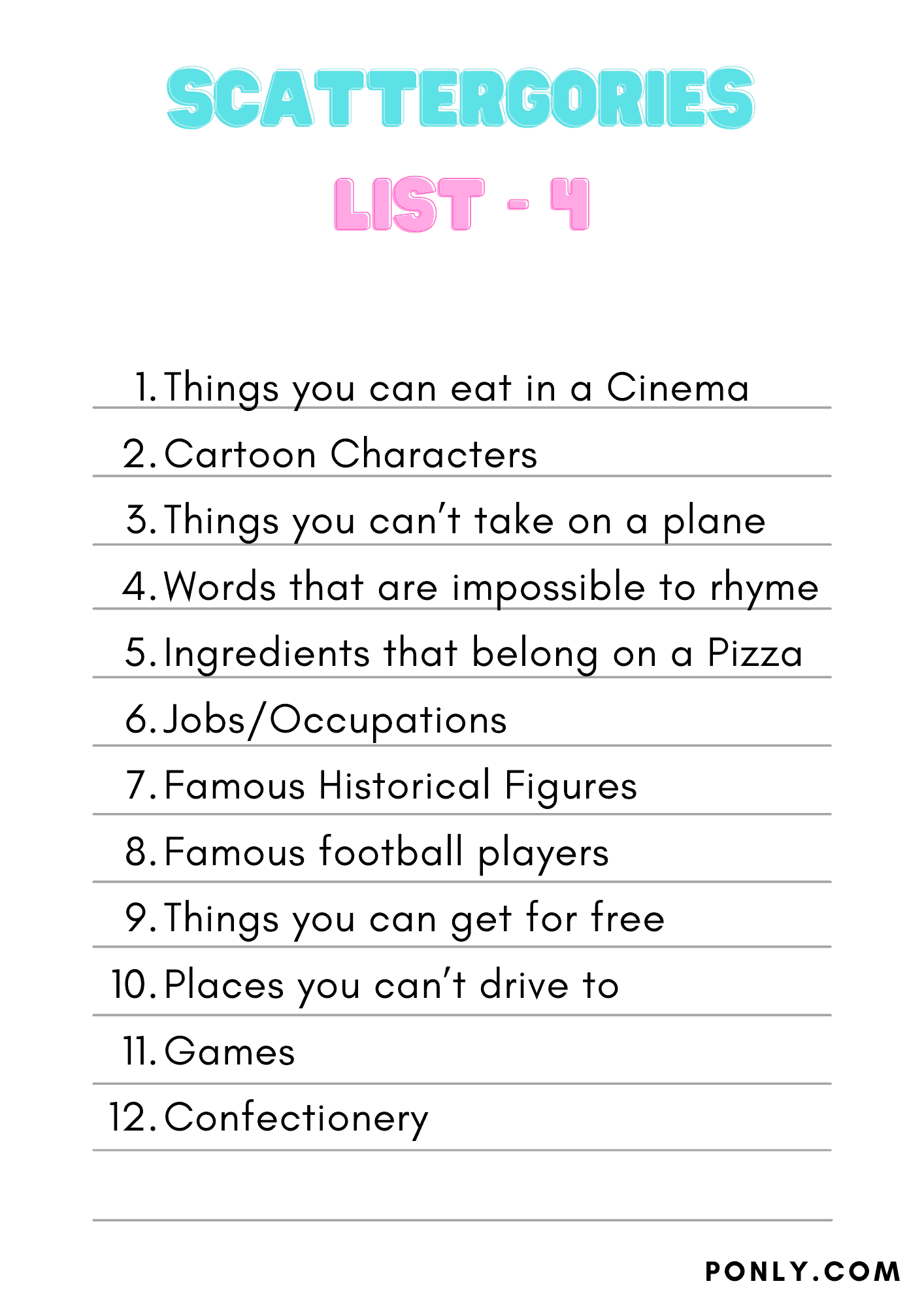 Scattergories List 4