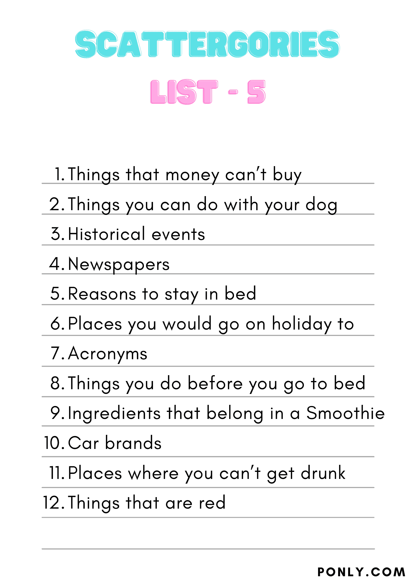 Scattergories List 5