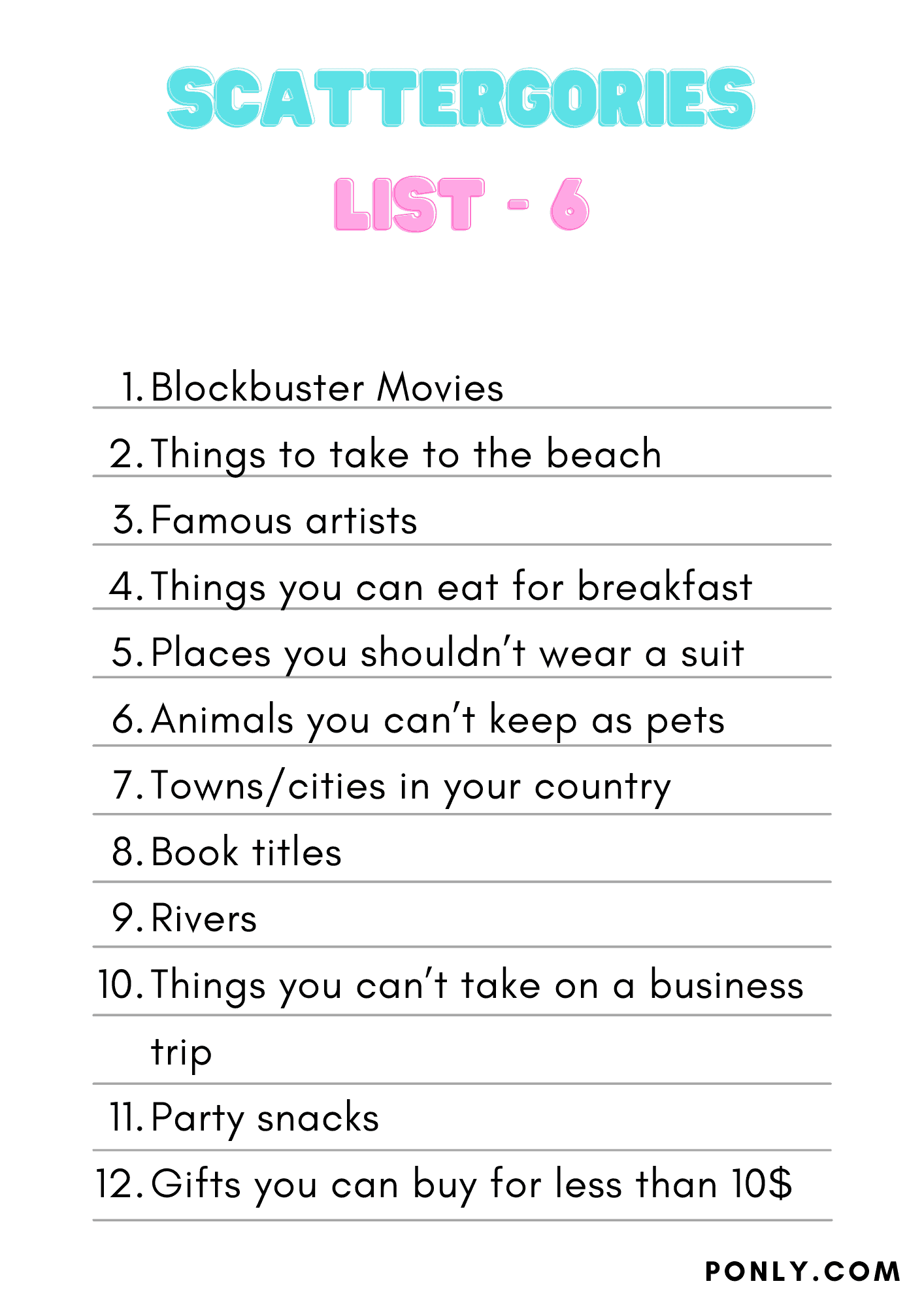 Scattergories List 6
