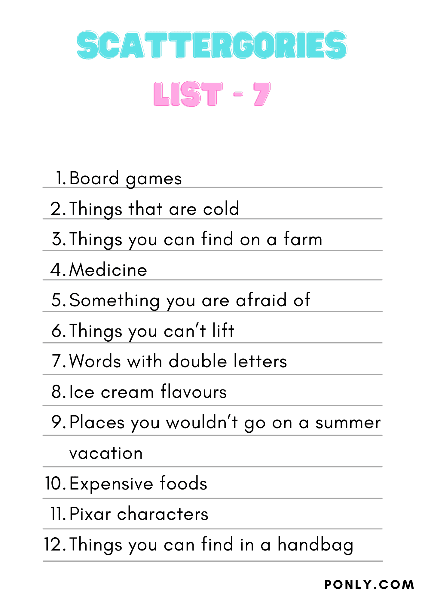 Scattergories List 7