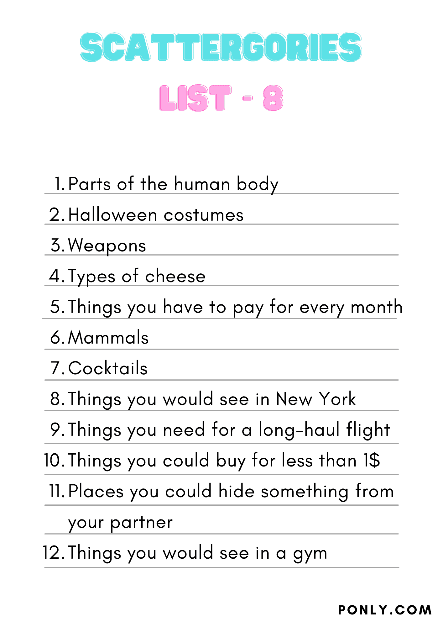 Scattergories List 8